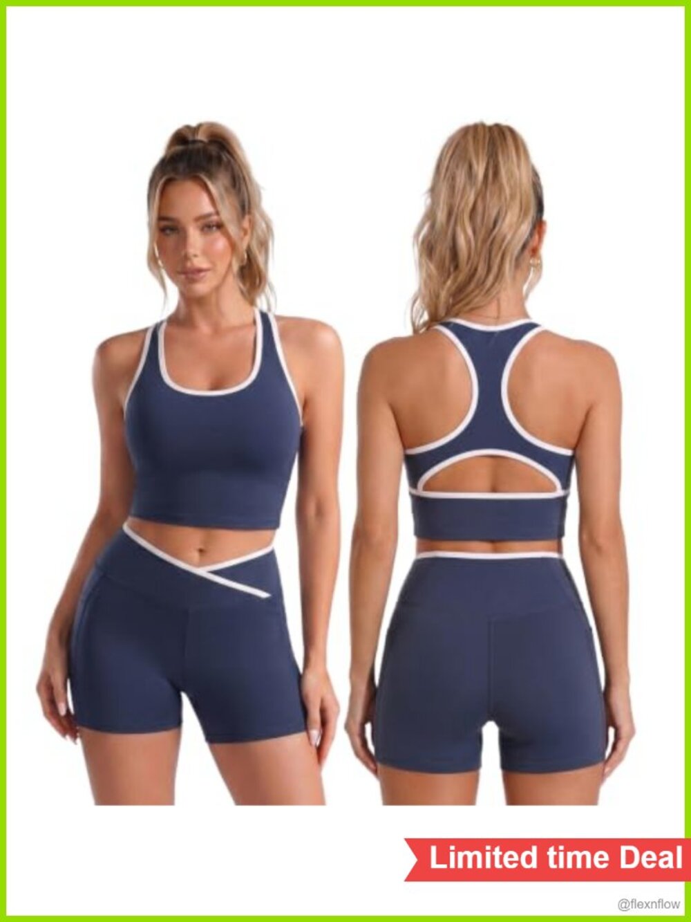 Women 2 Piece Workout Set Racerback Sports Bra Crop Tank High Waist Shorts